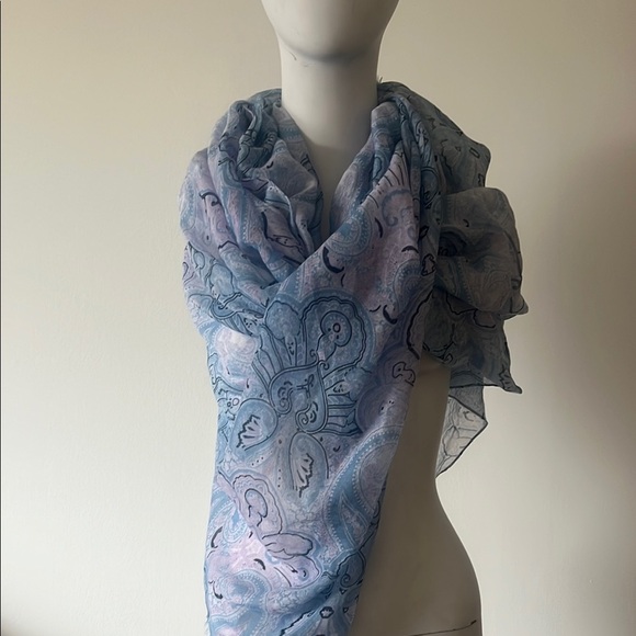 Paisley Patterned Blue and Pink Scarf - Picture 1 of 5
